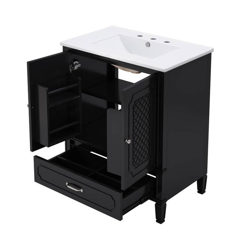 Grey 30-Inch Freestanding Vanity Cabinet with Sink, Adjustable Shelf, Storage Drawer, and Painted Finish