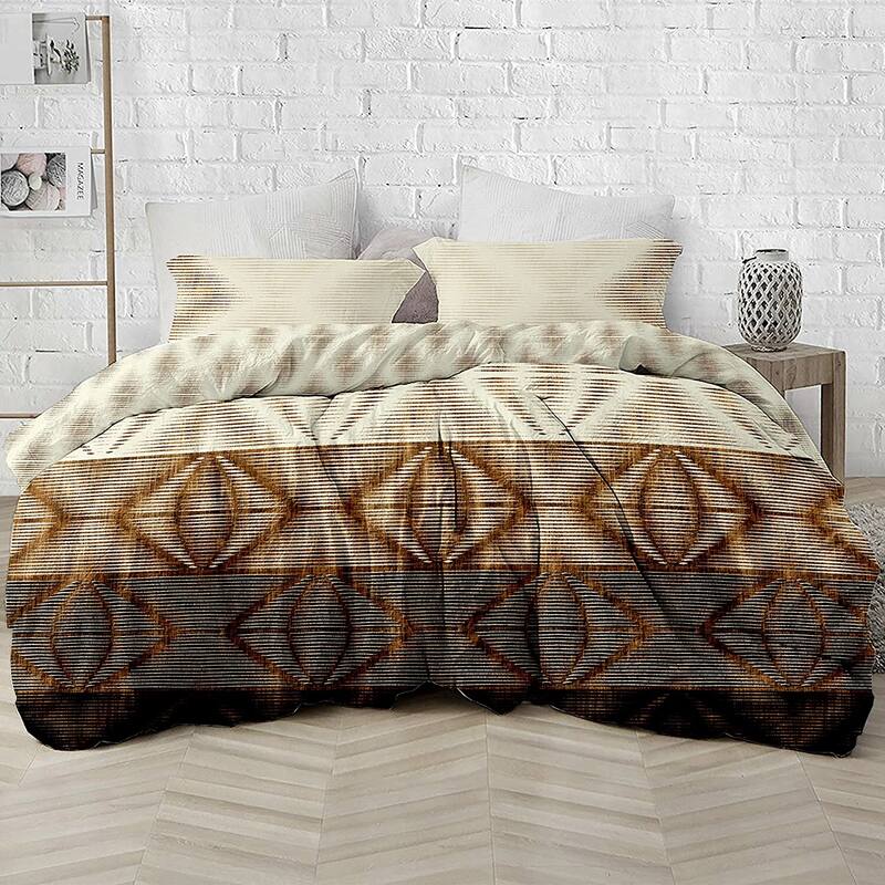 Delara GOTS Certified 100% Organic Cotton Aztec Reversible Print Duvet Cover and Sham Set of 2, Beige/Brown