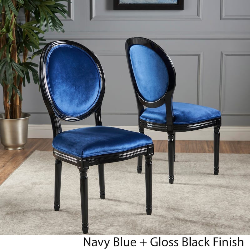 Phinnaeus Contemporary Velvet Dining Chairs (Set of 2) by Christopher Knight Home - Navy Blue + Gloss Black