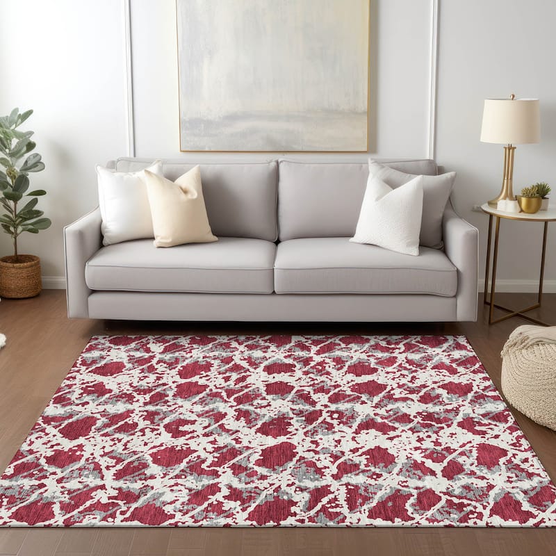 Machine Washable Indoor/ Outdoor Abstract Modern Chantille Rug