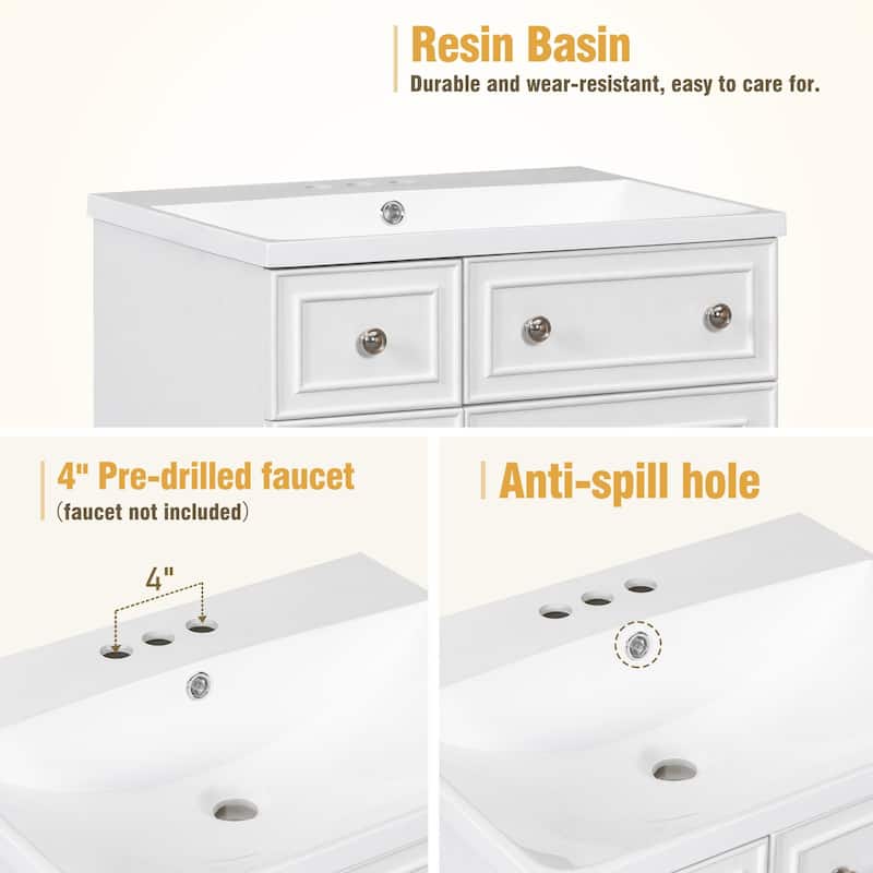 24 inch Freestanding Bathroom Vanity Set in White with Integrated Ceramic Sink