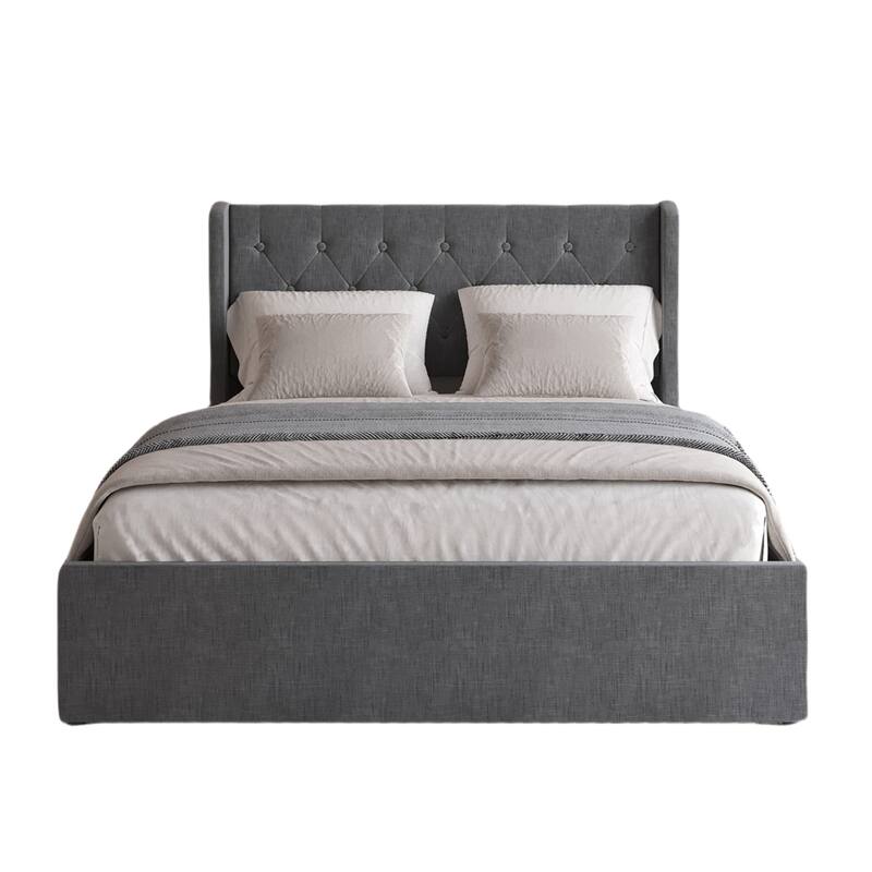 Full/Queen Size Bed Frame with 4 Storage Drawers, Wingback Headboard