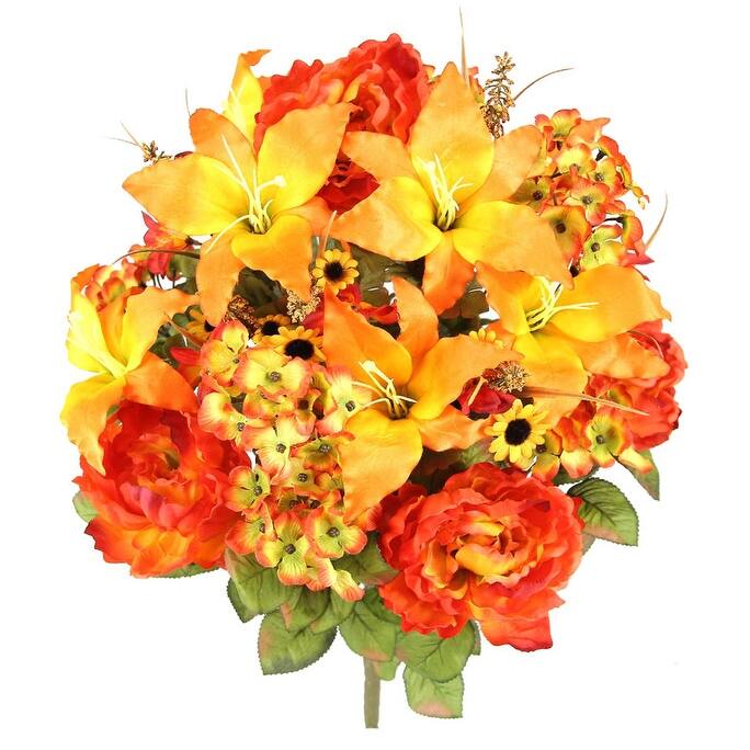 Artificial Full Hydrangea Mixed Bush, HARVEST, 24 Stems - Orange - GPB4307-HARVEST
