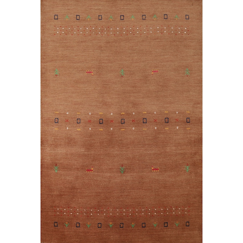 Brown Tribal Gabbeh Indian Rug Handmade Modern Wool Carpet - 4'0" x 5'10"