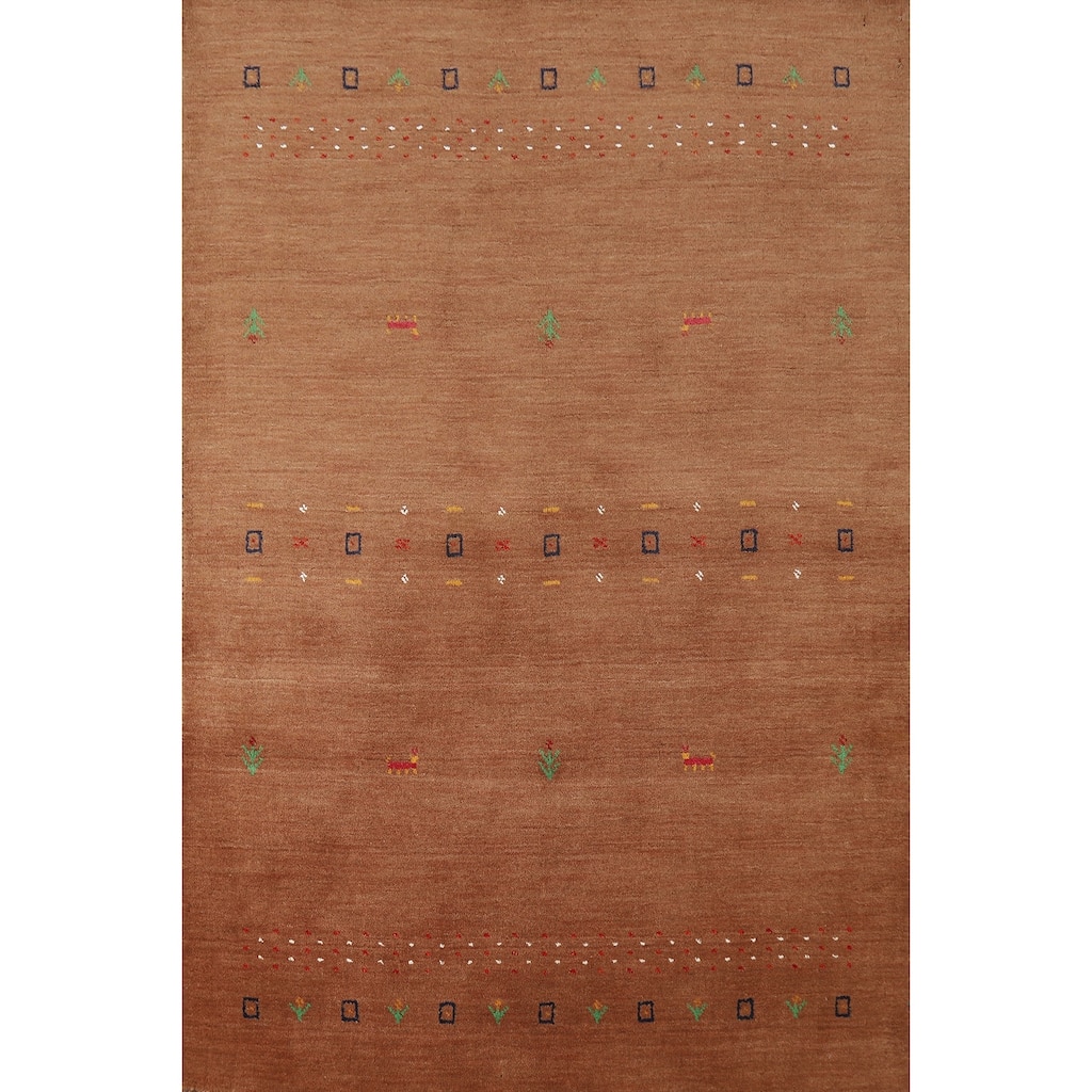 Hand Knotted Oriental 100% Wool Carpet Tribal Animal Pictorial Brown Gabbeh Area Rug - 5' 10'' X 4' 0''