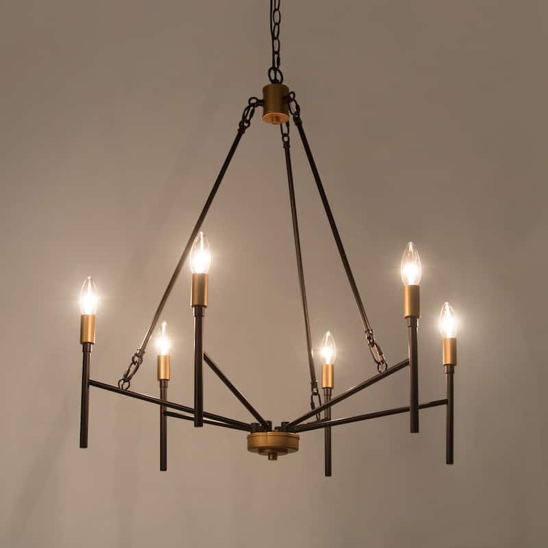 Mid-century Modern 6-light Wheel Chandelier Farmhouse Island Lights for Living Room - 27"D x 30"H