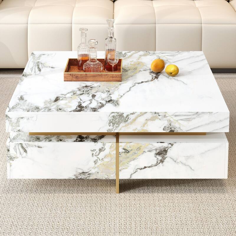 Modern Square Marble Textured Coffee table