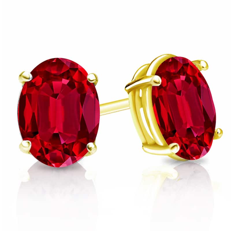 Auriya 14k Gold Lab Grown Gemstone Ruby Stud Earrings Oval 0.25 to 5.00 ct. tw. 4-Prong Basket Push-Back