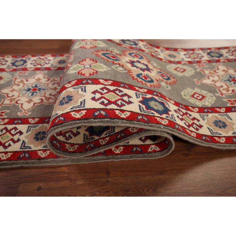Geometric Kazak Oriental Runner Rug Handmade Wool Carpet - 2'1" x 19'2"
