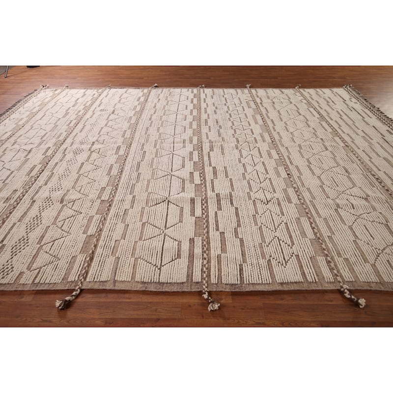 Moroccan Oriental Large Area Rug Hand-Knotted Abstract Wool Carpet - 10'1"x 13'9"
