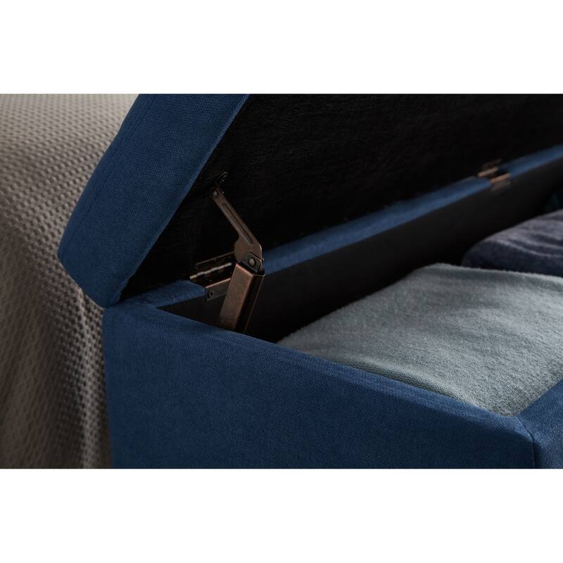 Footrest Bench with Button Tufting and Bronze Stud Accents, Hallway Bench, Upholstered Storage Bench with Solid Wood Legs