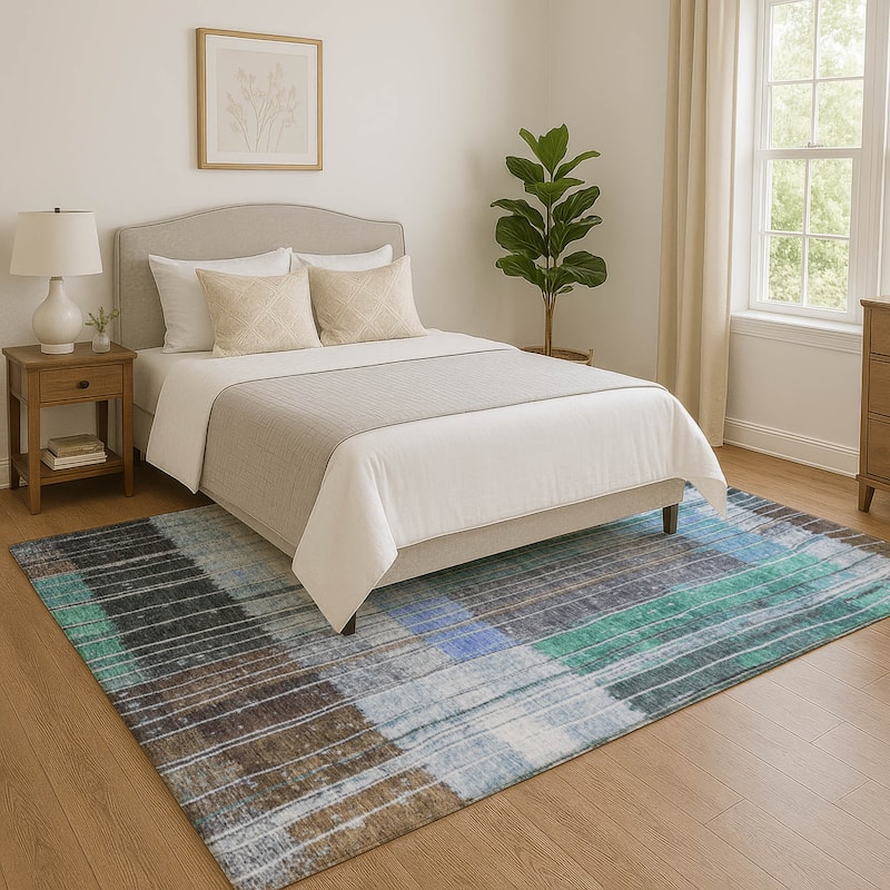 Premium Washable Super Soft Global Stripes Mayfield Rug - Teal - 2'6" x 3'10"