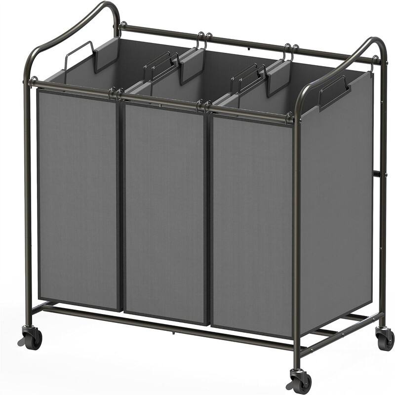 Heavy Duty 3-Bag Laundry Sorter Rolling Cart, Dark Grey - 30.5"L x 17.5"W x 33"H - Dark Grey - 30.5"L x 17.5"W x 33"H