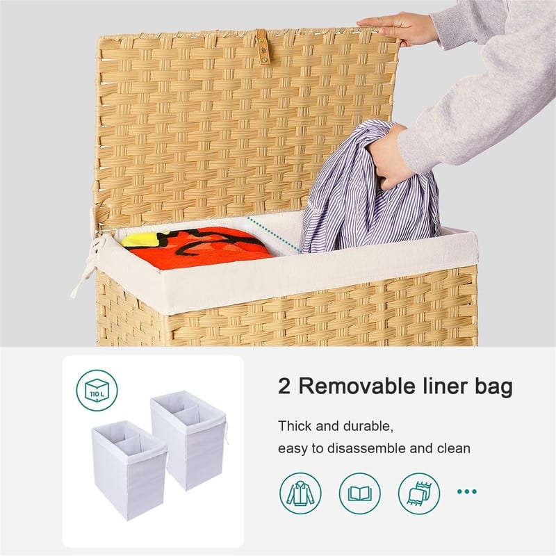 Laundry Hamper with Lid and Handles - 22.4"L x 13"W x 24"H