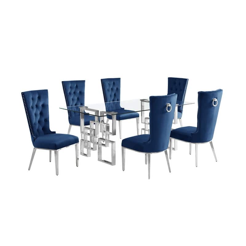 Best Quality Furniture D221/2-SC330-7 Dining Set with 12mm Tempered Glass