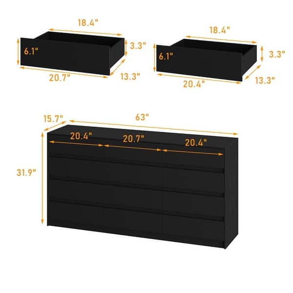 dimension image slide 0 of 2, Modern 12-Drawer Bedroom Dresser - Sleek Storage Chest, White or Black