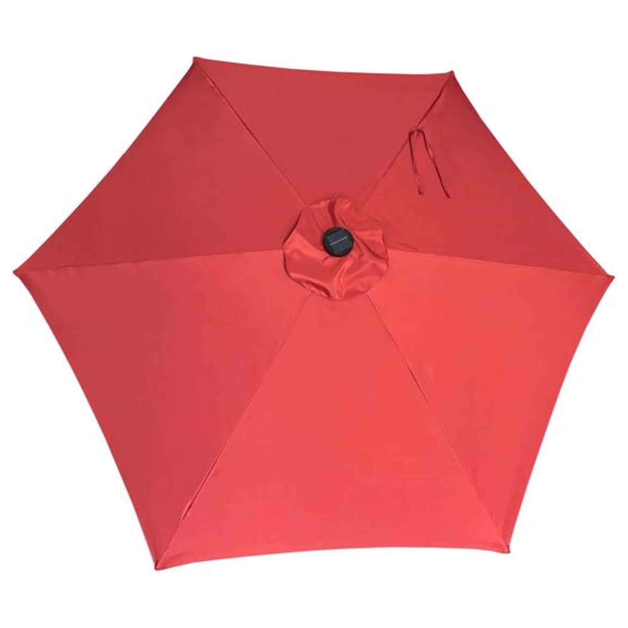 Living Accents Solar LED 9 ft. Tiltable Red Market Umbrella