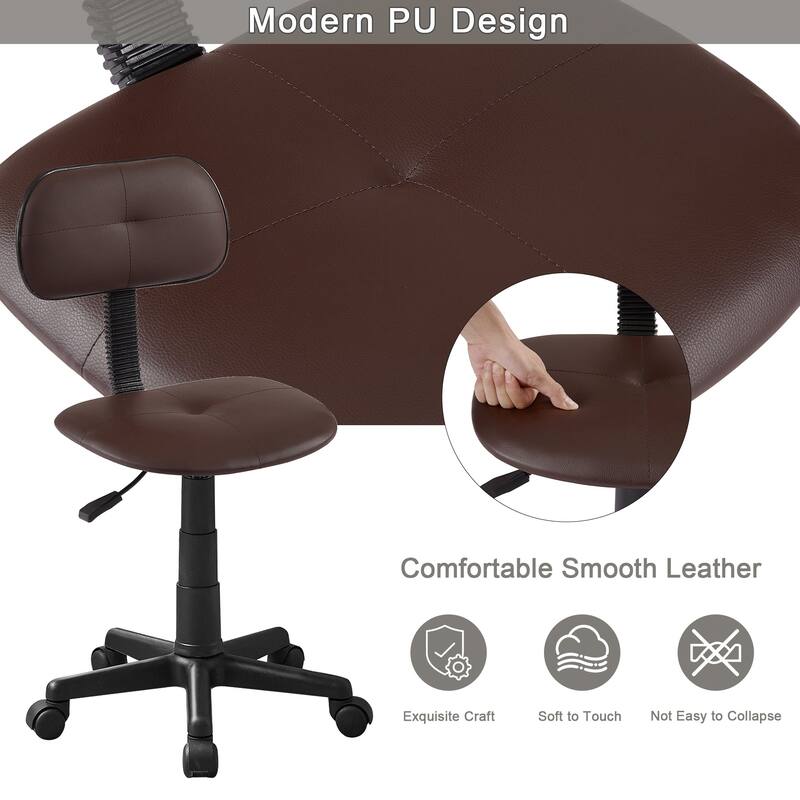VECELO Modern PU Leather Armless Office Chair 360° Swivel Adjustable Height Desk Chair for Home Office & Vanity