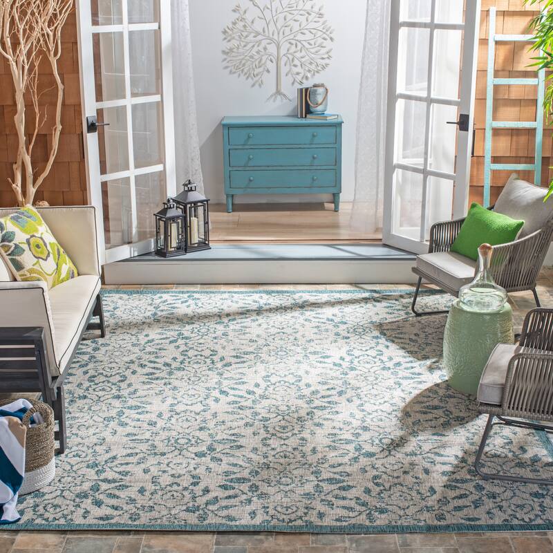 SAFAVIEH Courtyard Gweneth Indoor/ Outdoor Waterproof Patio Backyard Rug - 8' x 10' - Grey/Blue
