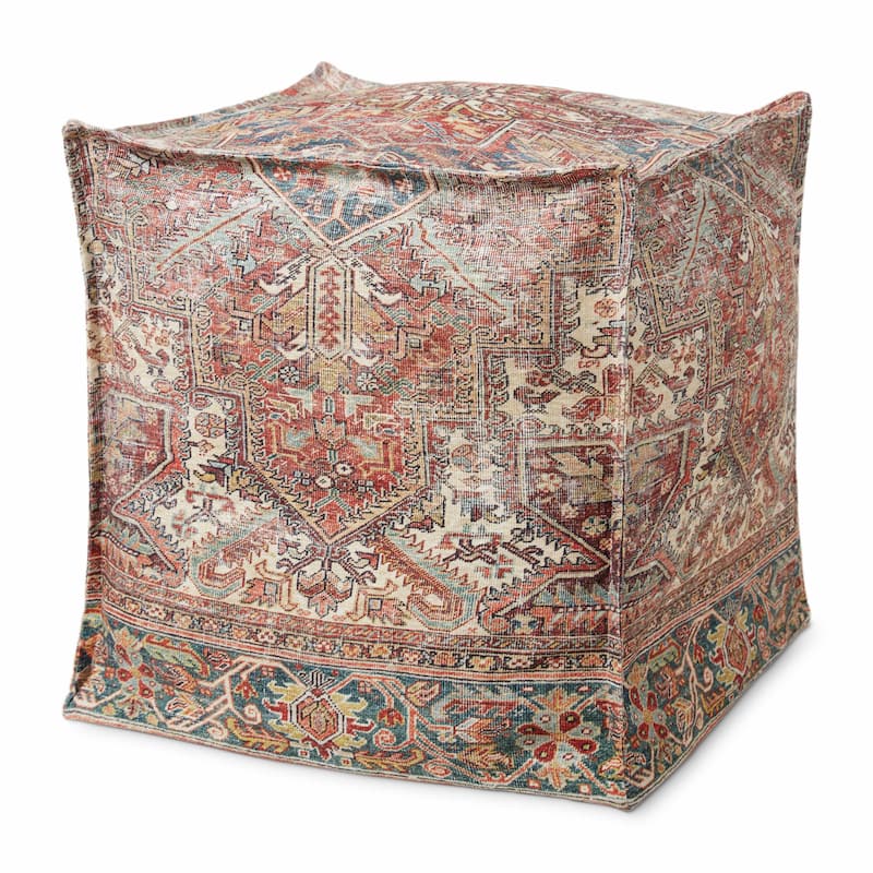 Alexander Home Loren Vintage Boho Pouf - Rust / Multi - 18"W x 18"D x 18"H