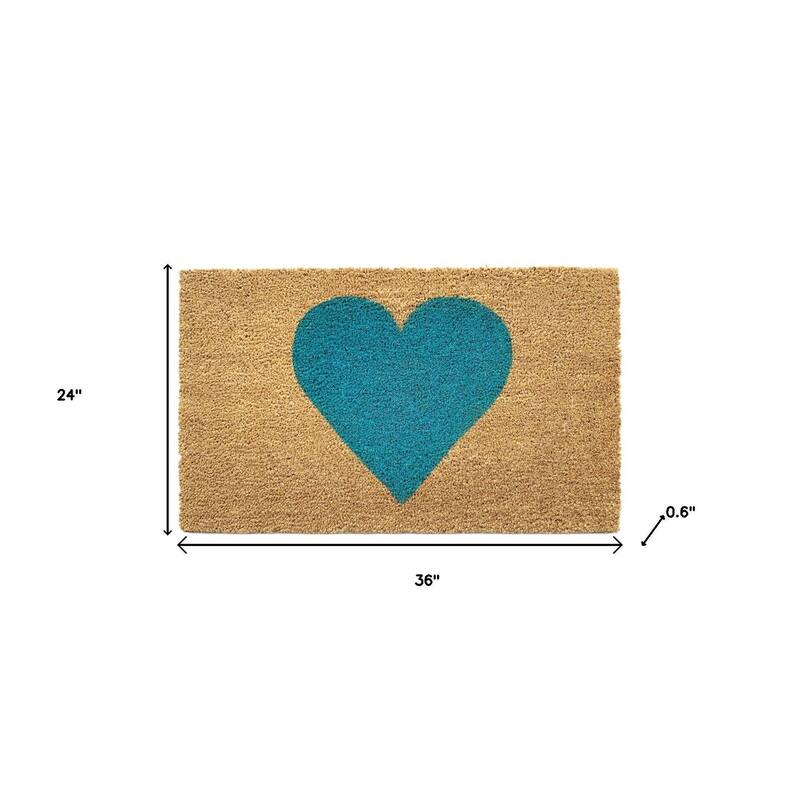 HomeRoots 24" X 36" Brown And Turquoise Heart Outdoor Coir Door Mat - 24.00' X '36.00