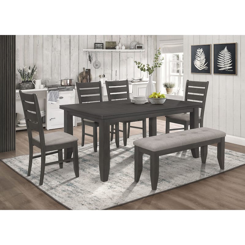 Dalila Rectangular Wood Frame Dining Table Set - 6-Piece - Dark Grey
