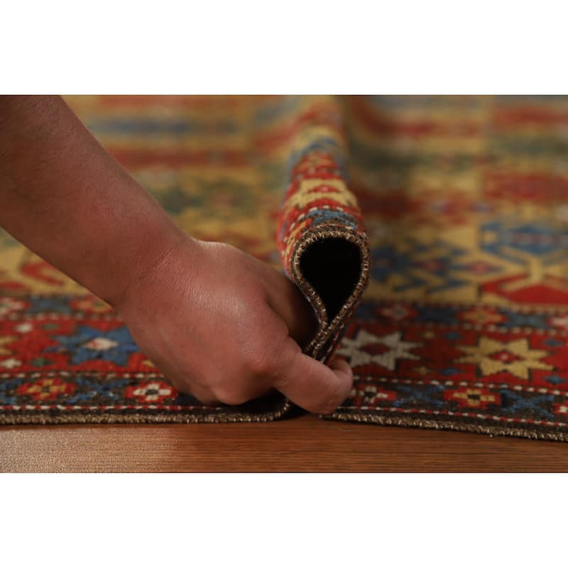Hand Knotted Oriental 100% Wool Carpet Traditional All-Over Yellow & Gold Kazak Area Rug - 5' 1'' X 3' 11''