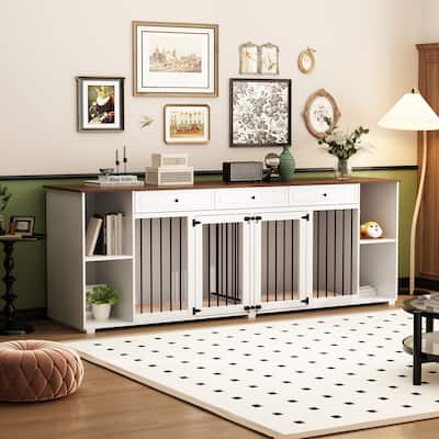 94.8 Inch Heavy Duty Wooden Large Dog Kennel Side Table Console Table