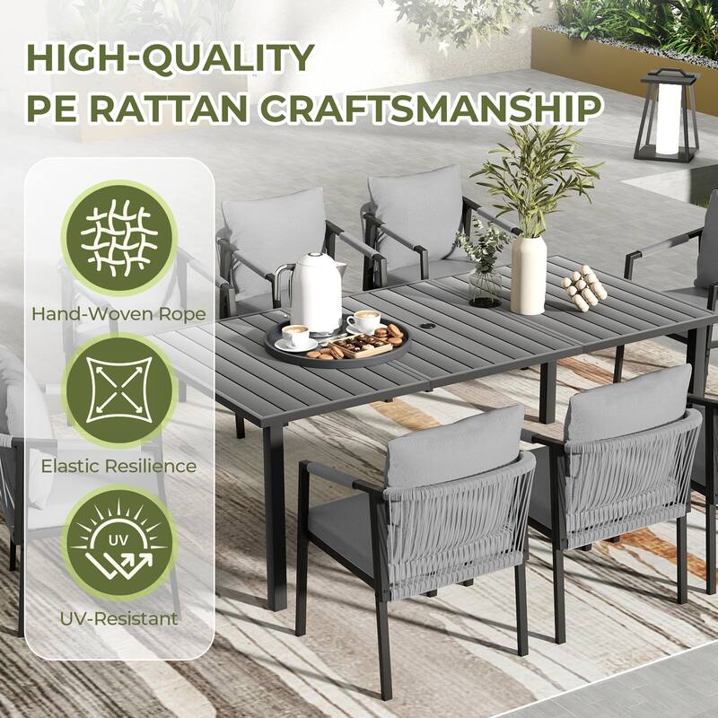 StranGarde 4-Piece Hand-woven Rope Patio Dining Chairs with Gray Cushions