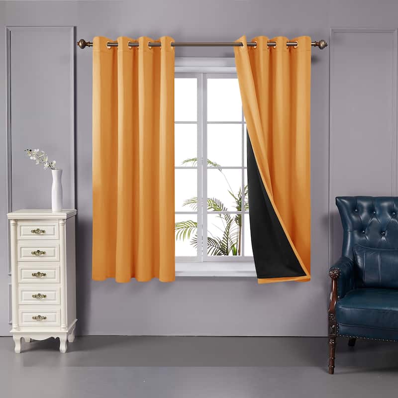 Deconovo 100 Percent Blackout Double Layers Lined Curtain (2 Panel) - 52x45 Inch - Orange Flame