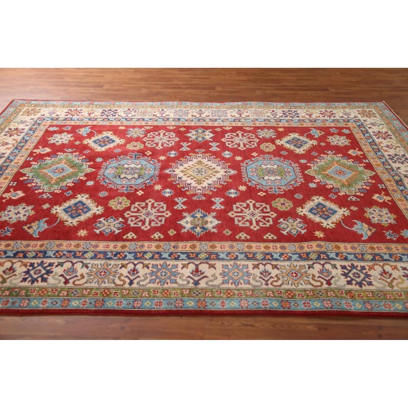 Red Kazak Area Rug Handmade Wool Carpet - 6'7" x 10'2"