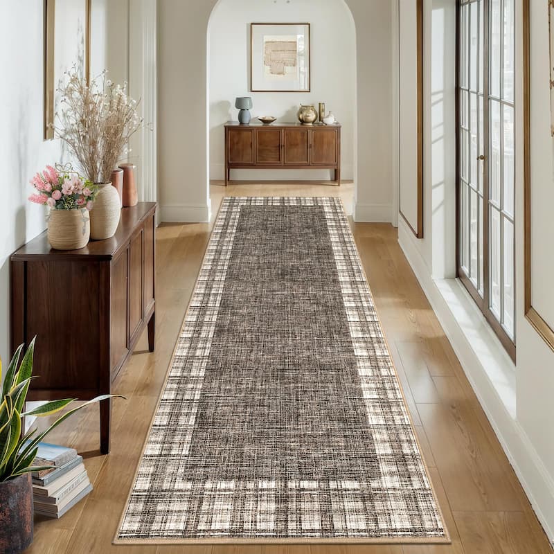 Garvee Linen Border Living Room Area Rug