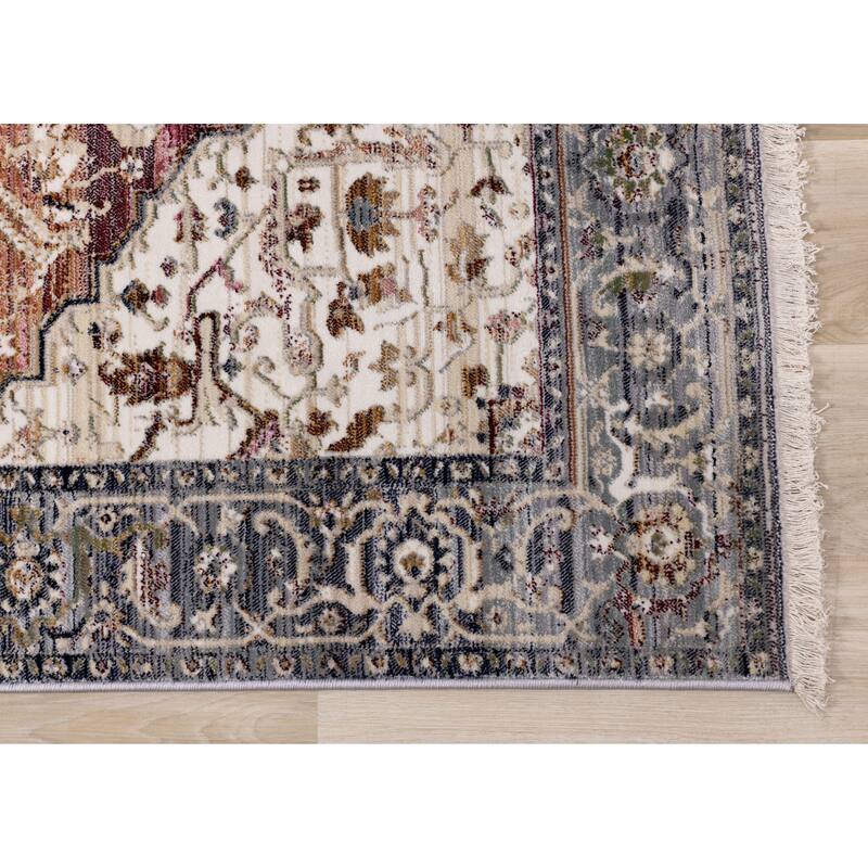 Sydney Collection - Pink/Cream/Blue Elaborate Border Rug