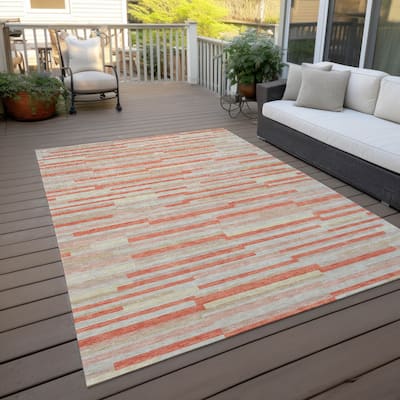 Machine Washable Indoor/ Outdoor Chantille Stripes Modern Rug