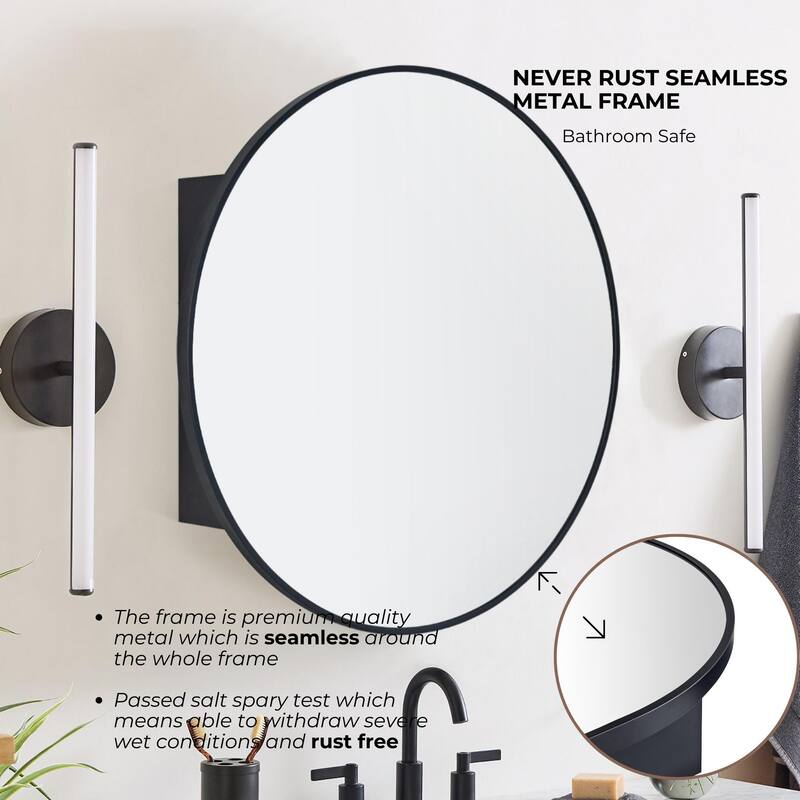 Surface Mount Black Circular Round Bathroom Medicine Cabinet with Mirror and adjustable shelves - 26" x 26"