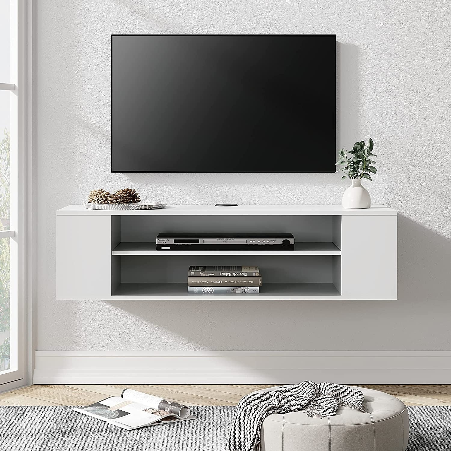 WAMPAT Floating TV Stand Shelf Wall Mounted Entertainment Center Floating Cabinet Media Hutch Under TV 39 Inch