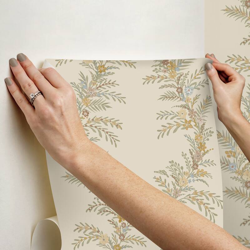 Chris Loves Julia x NuWallpaper Posy Vanilla Peel and Stick Wallpaper