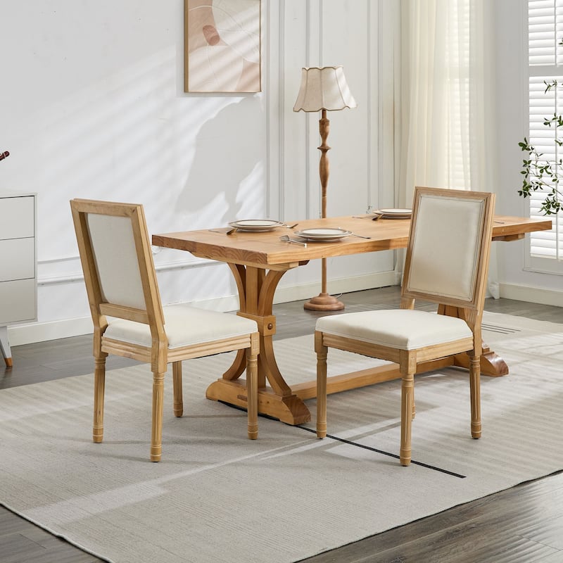 Dining Chairs with Backrest and Carved Solid Wood Frame (Set of 2)