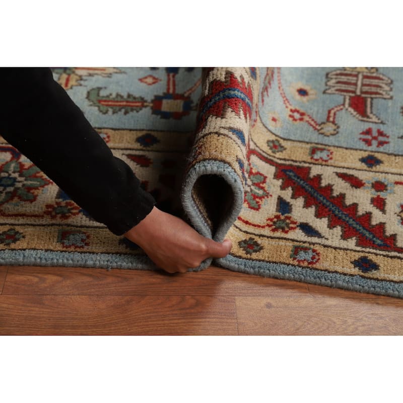 Light Blue Heriz Serapi Indian Area Rug Hand-Knotted Wool Carpet - 7'9" x 9'9"