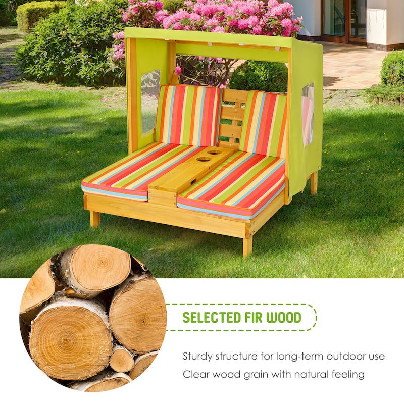 Costway Kids Double Chaise Lounge Patio Lounge Chair with Cup Holders