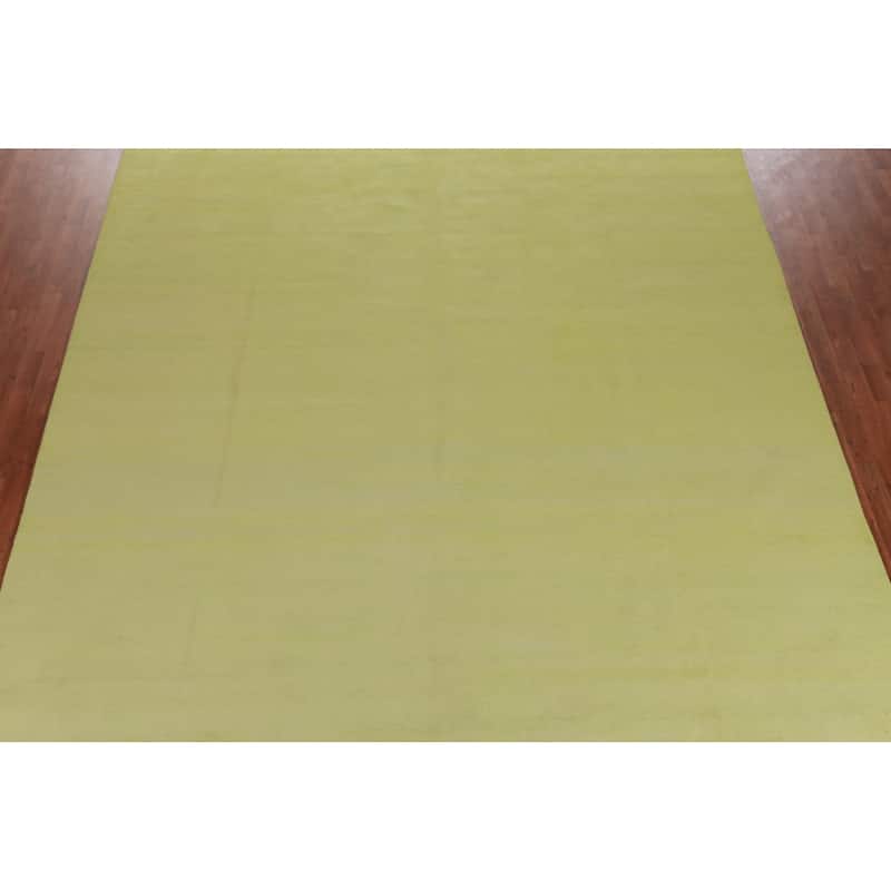 Hand Knotted Oriental 100% Wool Carpet Modern Solid Green Gabbeh Area Rug - 14' 0'' X 10' 1''
