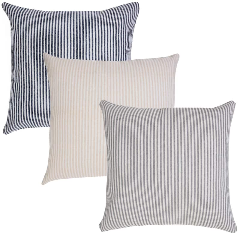 20" Blue and White Hand Woven Stonewash Striped Square Throw Pillow