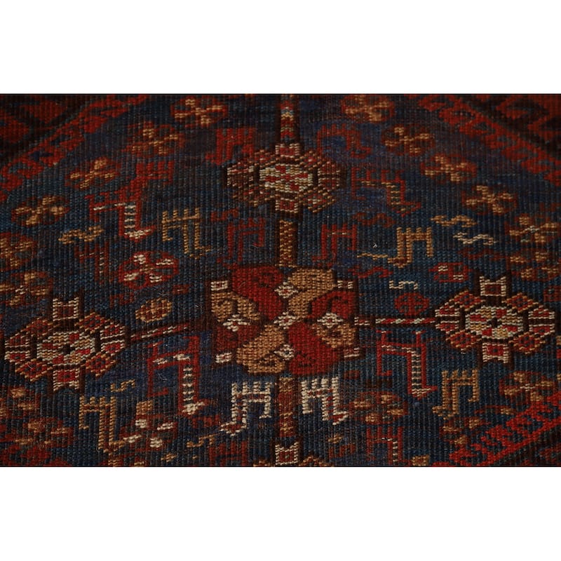 Pre-1900 Antique Vegetable Dye Qashqai Persian Orange Wool Carpet - 4'7" x 8'7"