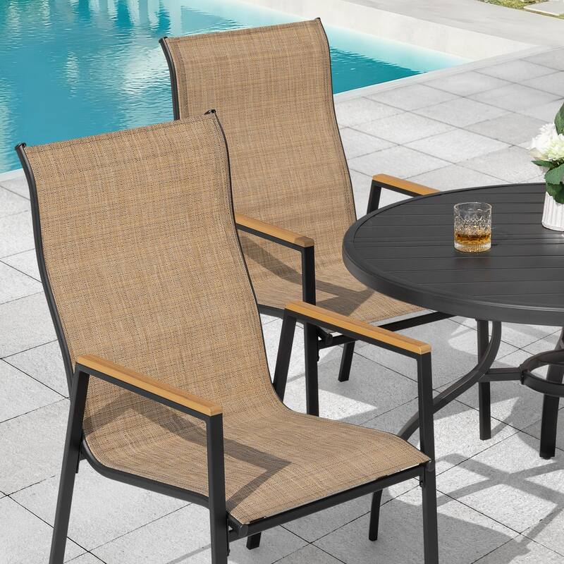 5-Piece Textilene Patio Dining Set with Umbrella Hole, Stackable Design