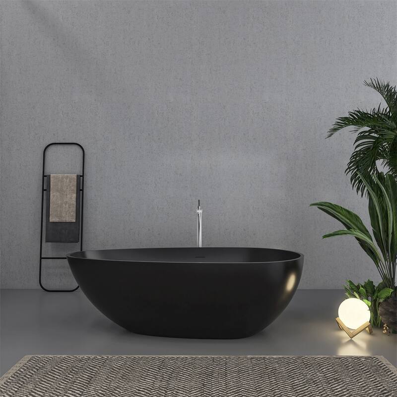 51" Freestanding Solid Surface Deep Soaking Bathroom Bathtub w/Seat