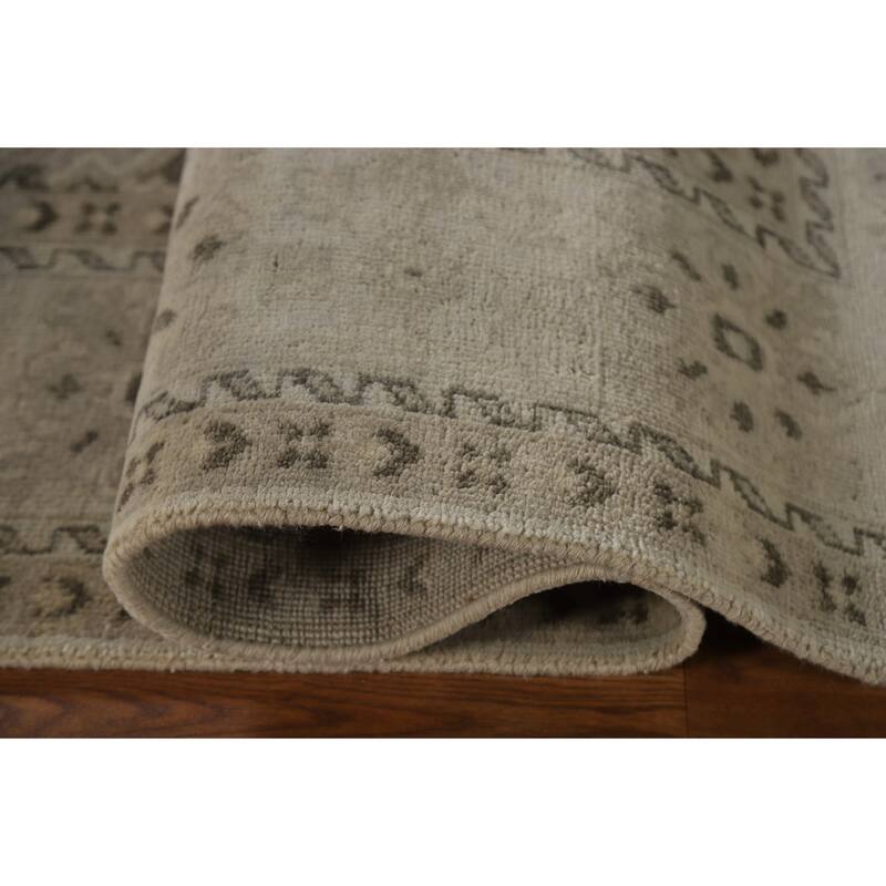 Beige Oushak Area Rug Hand-Knotted Wool Carpet - 7'10"x 9'7"