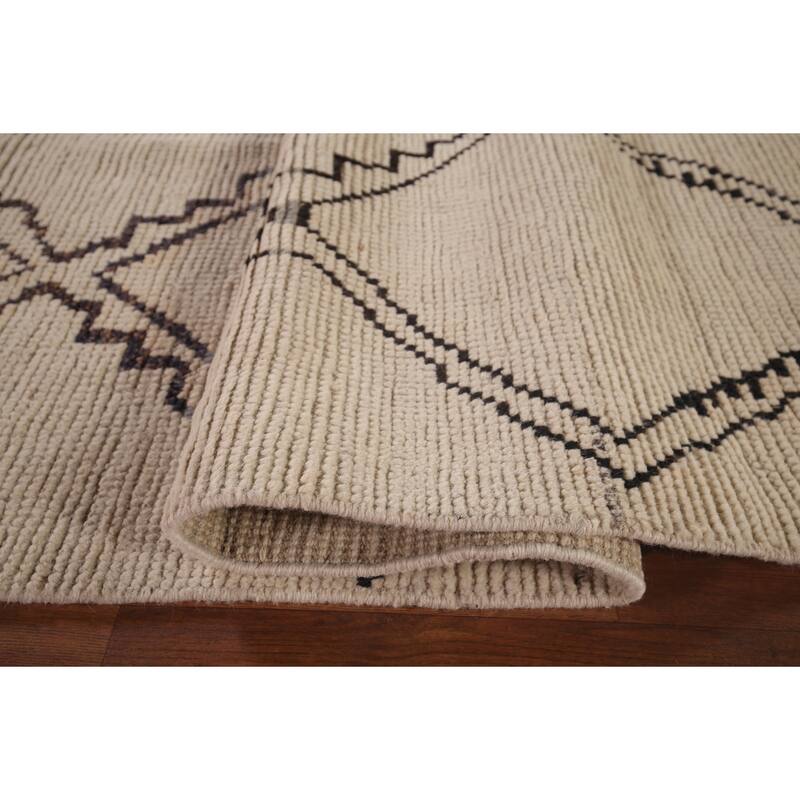 All-Over Trellis Ivory Moroccan Area Rug Handmade Wool Carpet - 7'11"x 11'0"