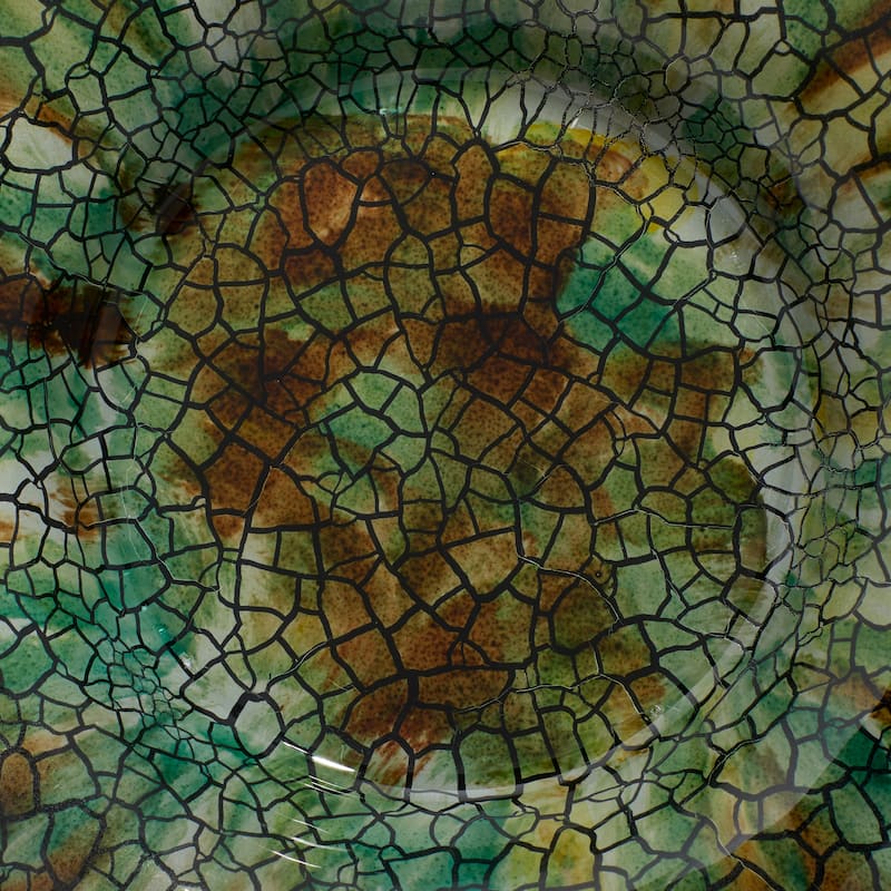 Green Glass Handmade Mosaic Inspired Geometric Charger with Stand