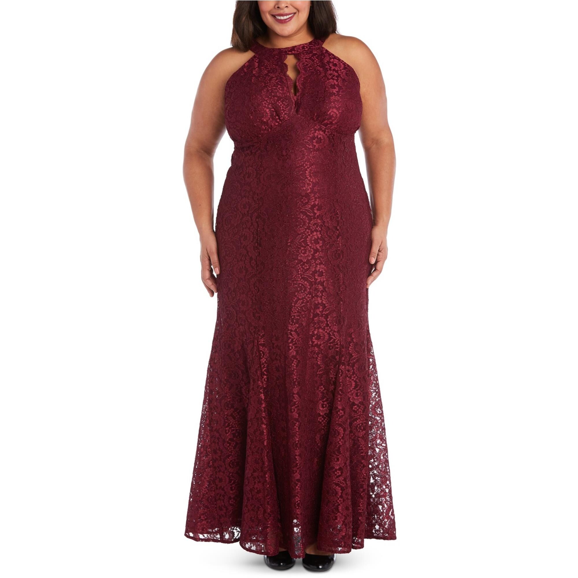 Nightway Womens Scalloped Strapless Off-Shoulder Gown Fit & Flare Dress,,  Red, 14W - Overstock - 41851592
