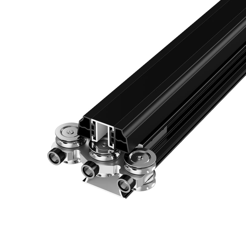 KaMic Elite-Fold 72" x 80" 2-Panel Aluminum Folding Door in Black with Hidden Hinges & Rollers, Folded Out From Right To Left